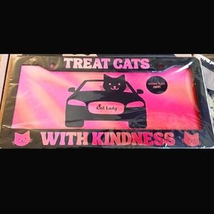 Black & Hot Pink Cat Themed License Plate Cover